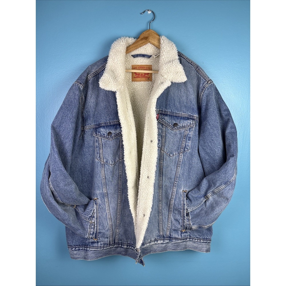 Levi's Type 3 Jacket XXXL Sherpa Lined Light Wash Fade Denim Jacket Trucker